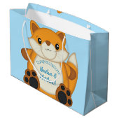 Fox Baby Shower Blue Große Geschenktüte (Rückseite Schrägansicht)