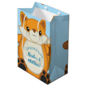Fox Baby Shower Blue Mittlere Geschenktüte (Vorderseite Schrägansicht)