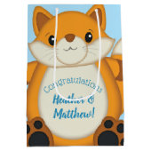 Fox Baby Shower Blue Mittlere Geschenktüte (Rückseite)