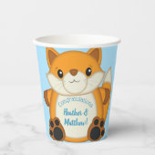 Fox Baby Shower Blue Pappbecher (Vorderseite)