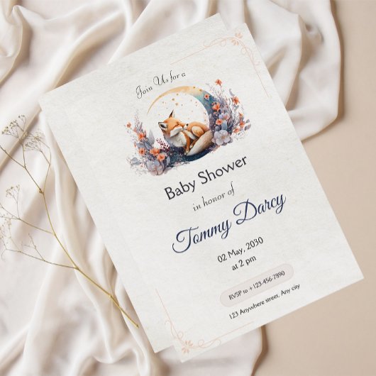 Fox Baby Shower Einladung - Thema Holz