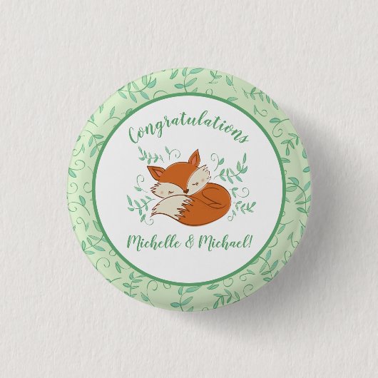 Fox Baby Shower Woodland Tiere Button (Vorderseite)