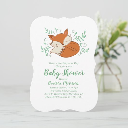 Fox Baby Shower Woodland Tiere Einladung (Stehend Vorderseite)