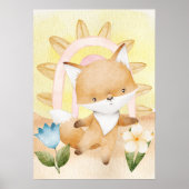 Fox, Babytiere, Boho, Blume, Regenbogen Poster (Vorne)