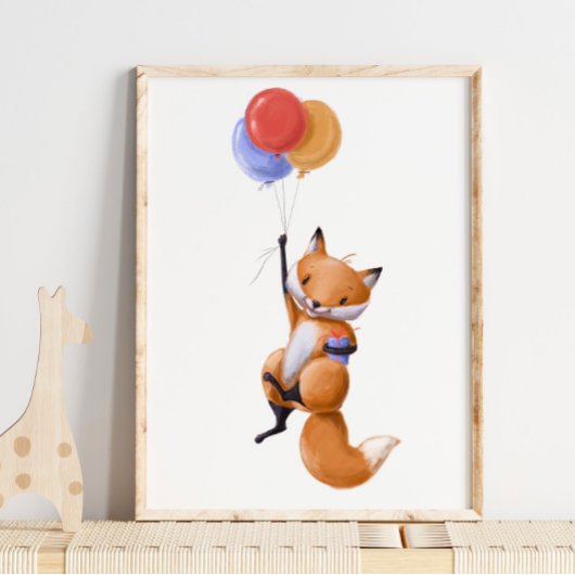 Fox Balloon Print | Fox-Aquarelldruck Poster