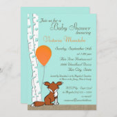 Fox Balloon und Birch Woodland Babydusche Einladung (Vorne/Hinten)