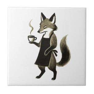 Fox Barista – Minimalistische Tintenpinsel Kaffeez Fliese
