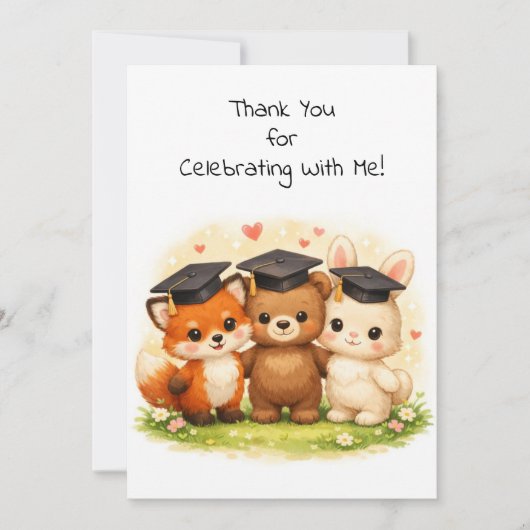 Fox Bear Bunny Preschool Kindergarten Graduation  Dankeskarte (Vorderseite)