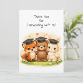 Fox Bear Bunny Preschool Kindergarten Graduation  Dankeskarte (Stehend Vorderseite)