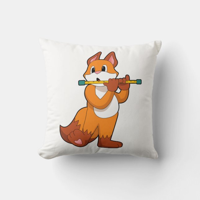 Fox bei Musik mit Flute.PNG Kissen (Vorderseite)