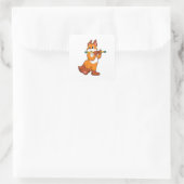 Fox bei Musik mit Flute.PNG Quadratischer Aufkleber (Tasche)