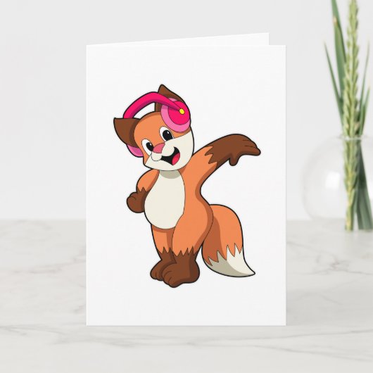 Fox bei Musik mit Headphone Karte (Vorderseite)