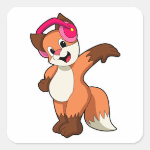 Fox bei Musik mit Headphone Quadratischer Aufkleber