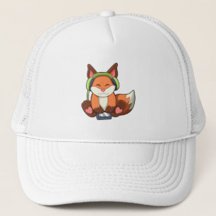 Fox bei Musik mit Headphone Truckerkappe