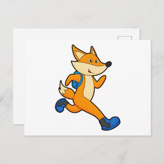 Fox beim Ausführen mit Backpack Postkarte (Vorne/Hinten)