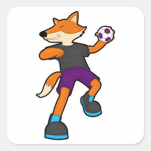 Fox beim Handballspieler mit Handball Quadratischer Aufkleber (Vorderseite)
