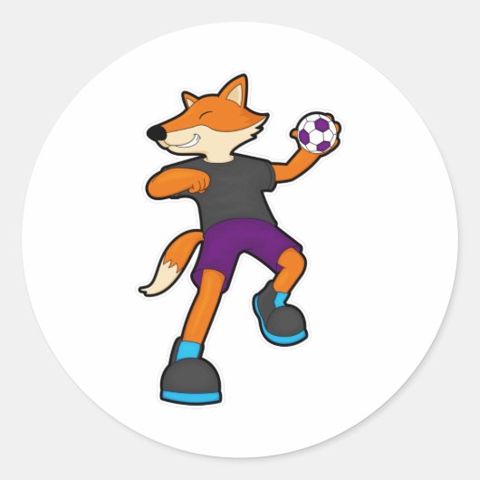 Fox beim Handballspieler mit Handball Runder Aufkleber (Vorderseite)