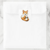Fox beim Spielen mit Controller Quadratischer Aufkleber (Tasche)