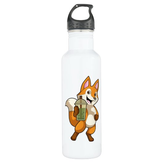 Fox beim Trinken mit Bubble Tea Edelstahlflasche (Vorderseite)