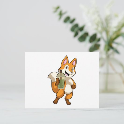 Fox beim Trinken mit Bubble Tea Postkarte (Stehend Vorderseite)
