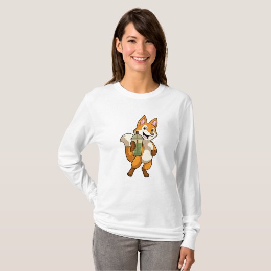 Fox beim Trinken mit Bubble Tea T-Shirt (Vorne ganz)