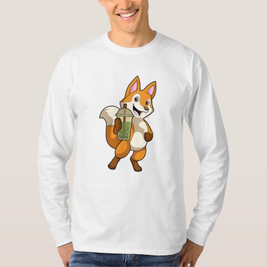 Fox beim Trinken mit Bubble Tea T-Shirt (Vorderseite)