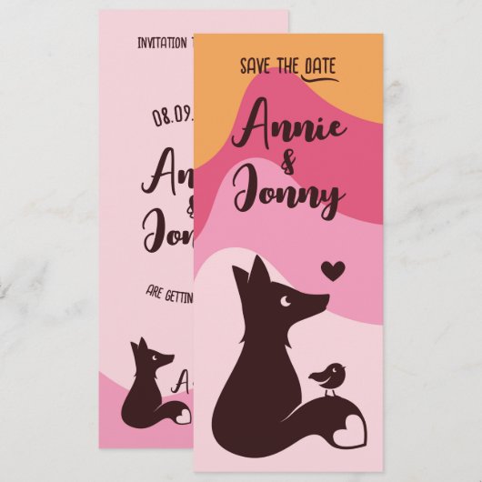 Fox & Bird Pink Sunset Save The Date (Vorne/Hinten)