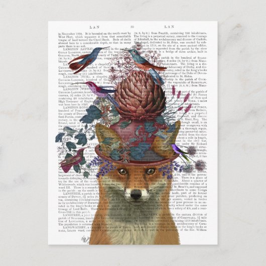 Fox Birdkeeper mit Artichoke Postkarte (Vorderseite)