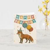 Fox Birthday Card - Niedliches Party Tier mit Ball Karte (Gelbe Blume)