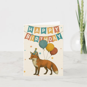 Fox Birthday Card - Niedliches Party Tier mit Ball Karte
