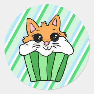 Fox Birthday Cupcake Runder Aufkleber