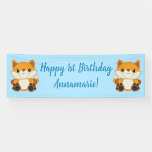 Fox Birthday Party Blue Banner