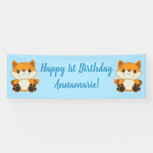 Fox Birthday Party Blue Banner (Horizontal)