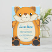 Fox Birthday Party Blue Einladung (Stehend Vorderseite)