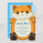 Fox Birthday Party Blue Einladung (Vorne/Hinten)