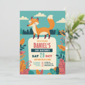 Fox Birthday Party Forest Theme Woods Boy Girl Einladung (Stehend Vorderseite)
