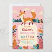 Fox Birthday Party Forest Theme Woods Pink Girl Einladung (Vorderseite)