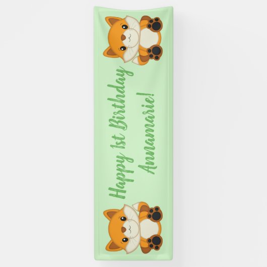 Fox Birthday Party Green Banner (Vertikal)
