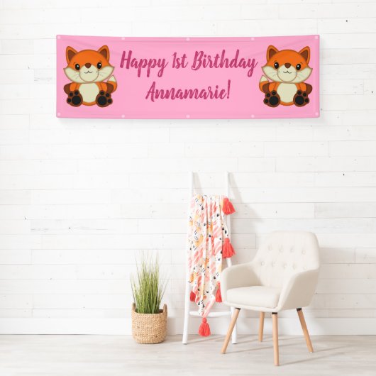 Fox Birthday Party Pink Banner (Insitu)