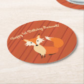 Fox Birthday Party Runder Pappuntersetzer (Angewinkelt)