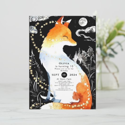 Fox Birthday Woods Whimsy Einladung (Stehend Vorderseite)