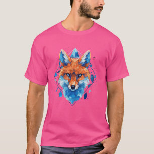 Fox Blue Eyes Face Polygon Geometric Animal Print T-Shirt