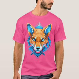 Fox Blue Eyes Face Polygon Geometric Animal Print T-Shirt