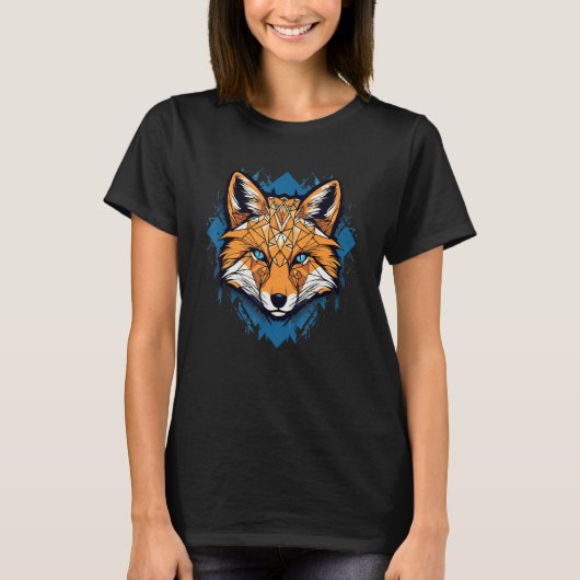 Fox Blue Eyes Face Polygon Geometric Animal Print  T-Shirt (Vorderseite)