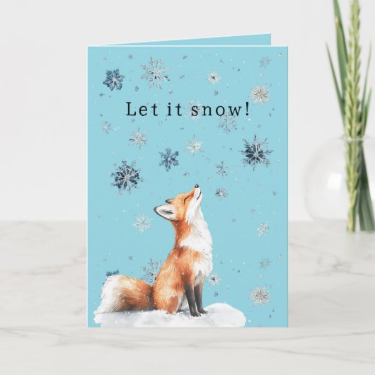 Fox Blue Snowflakes Christmas Let it Snow Karte (Vorderseite)