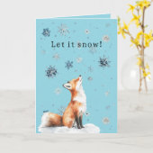 Fox Blue Snowflakes Christmas Let it Snow Karte (Gelbe Blume)