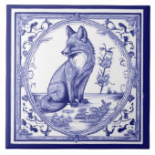 Fox Blue und White Asian Style Folk Art Fliese (Vorderseite)