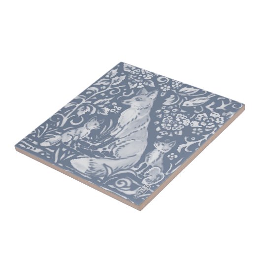 Fox Blue White Botanical Forest Painting Fliese (Seite)