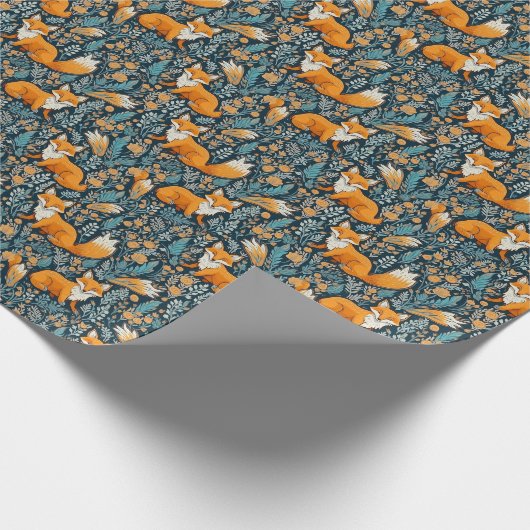 Fox Blume blaues Wrapping Paper Geschenkpapier (Ecke)