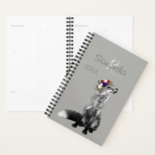 Fox Blume Crown Schwarz-weiß Animal Monogram Planer (Anzeige)